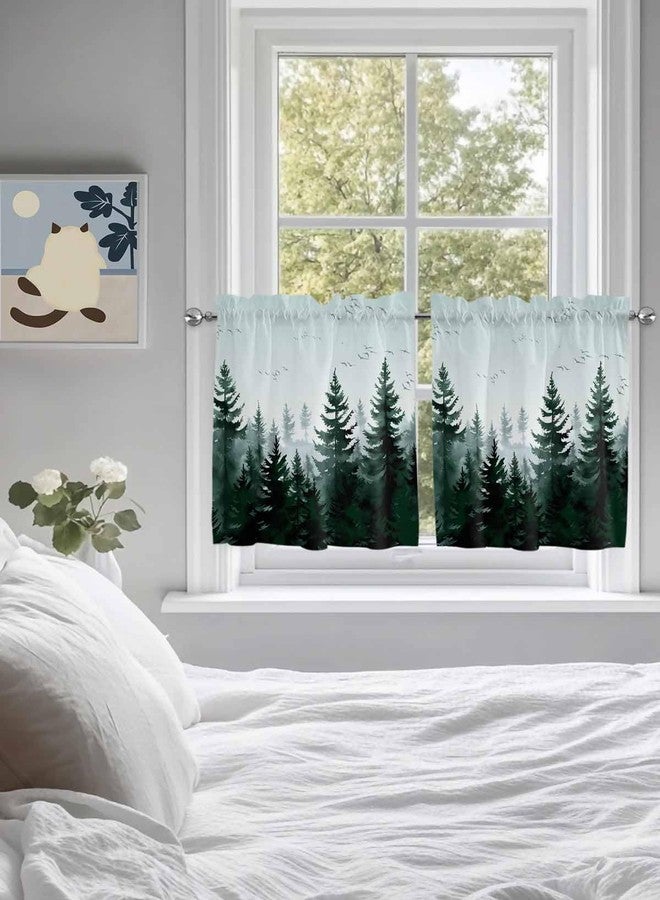 Jolunifun Pine Tree Forest Kitchen Curtain 36 Inch Length Small Short Cafe Tiers Curtains Drape, 2 Panel Window Treatment Rod Pocket Drapery Panels Curtains, Green Landscape Nature Decor 55x36 - Image 5